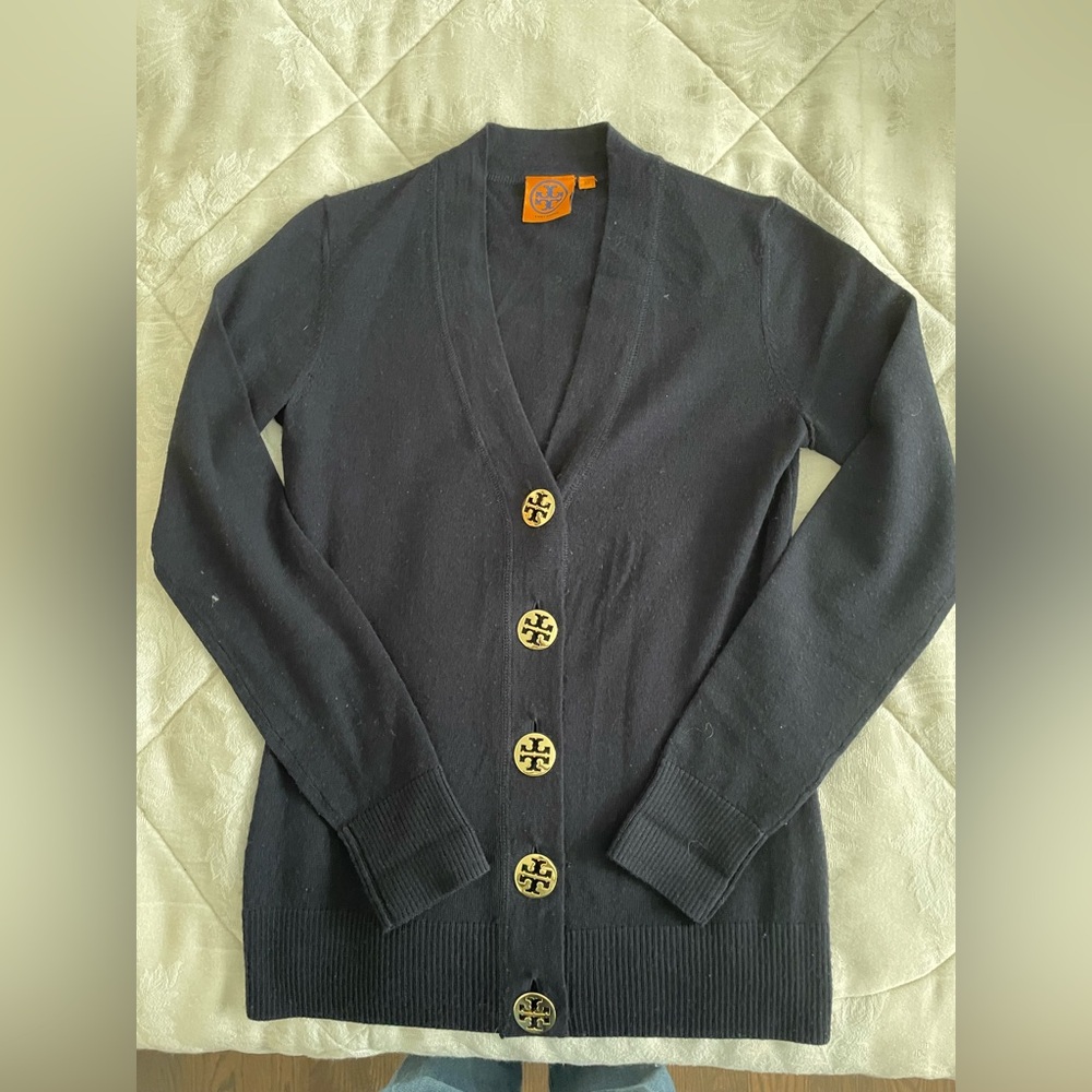 Tory Burch Navy Cardigan in Merino wool